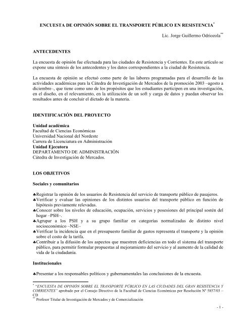 ENCUESTA DE OPINIÓN SOBRE EL TRANSPORTE PÚBLICO EN ...