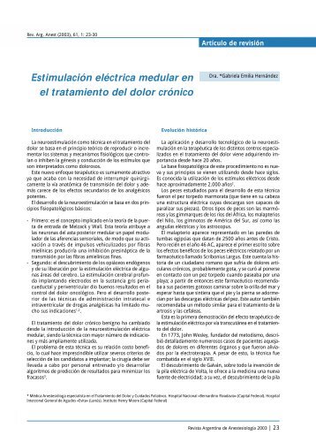 Estimulación eléctrica medular en el tratamiento del dolor crónico