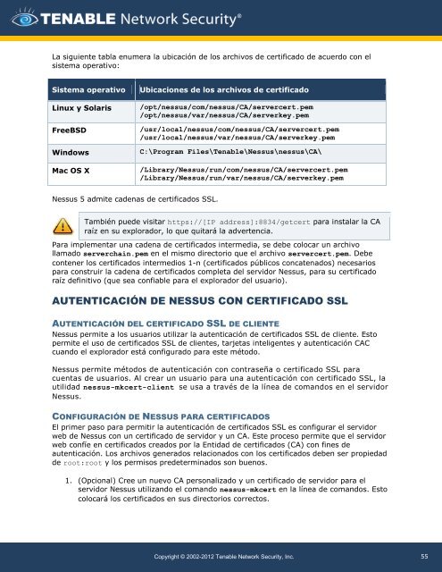 Guía de instalación y configuración - Tenable Network Security