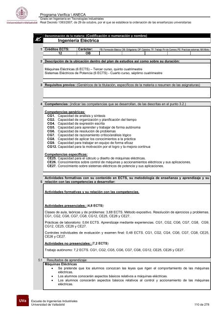 Plan - Escuela de Ingenierías Industriales - Universidad de Valladolid