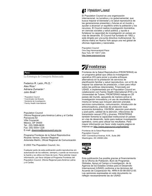 La Estrategia de Consejería Balanceada - Population Council