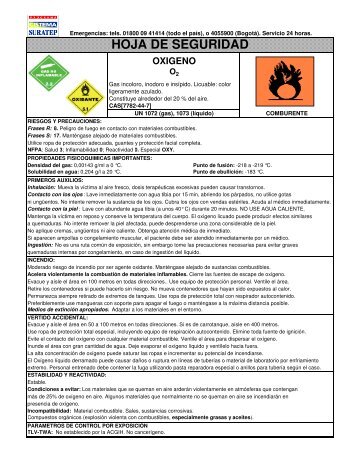 HOJA DE SEGURIDAD DE OXIGENO hoja de seguridad de oxigeno: