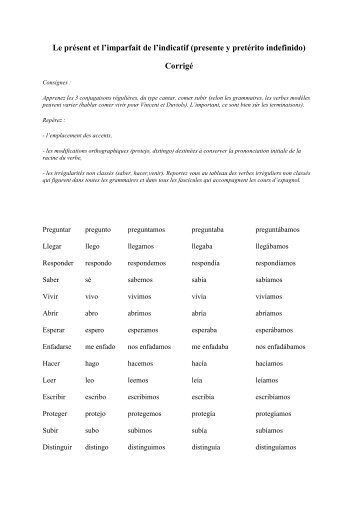 corrigé le présent et l'imparfait - IniTerm.net