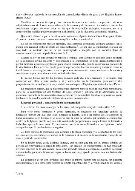 1 Partiendo del documento Vida Fraterna en Comunidad vamos a ...