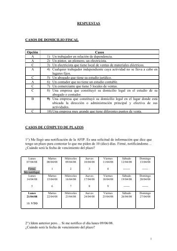 RESPUESTAS CASOS DE DOMICILIO FISCAL Opción Casos ... - Afip