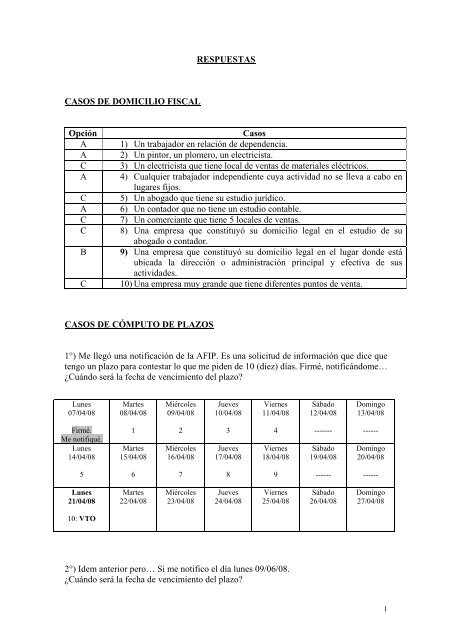 RESPUESTAS CASOS DE DOMICILIO FISCAL Opción Casos ... - Afip