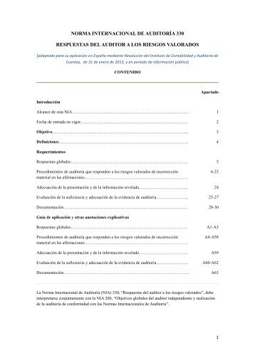 NIA 330. Respuestas del auditor a los riesgos valorados