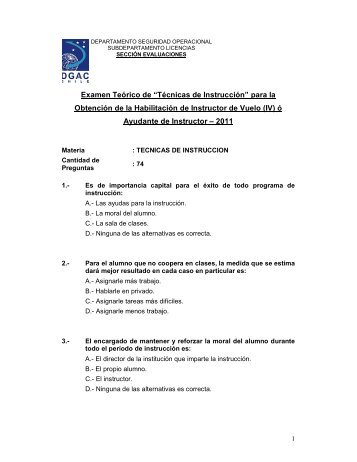 Examen Teórico de “Técnicas de Instrucción” para la Obtención de ...