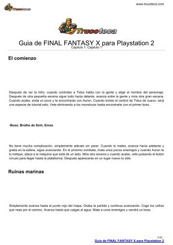 Guia de FINAL FANTASY X para Playstation 2 - Trucoteca.com