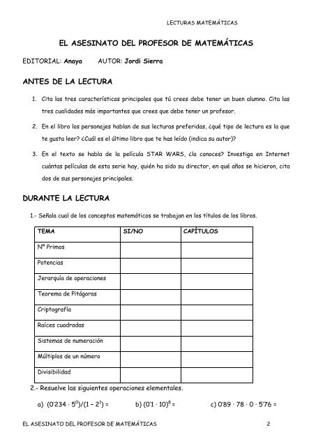 LECTURAS MATEMÁTICAS EL LECTURAS MATEMÁTICAS EL