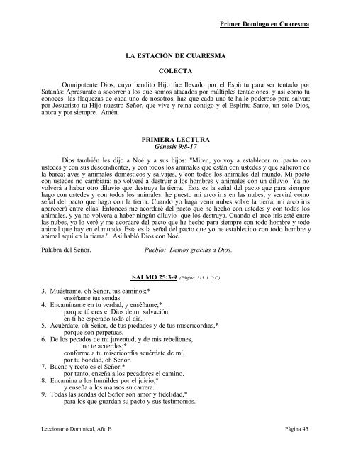 Leccionario Dominical Año B - Iglesia Episcopal en Colombia