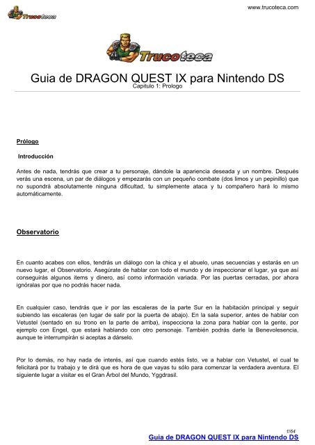 Guia de DRAGON QUEST IX para Nintendo DS - Trucoteca.com