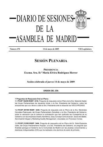 Pregunta al Pleno de la Asamblea de Madrid sobre medidas ... - PSOE