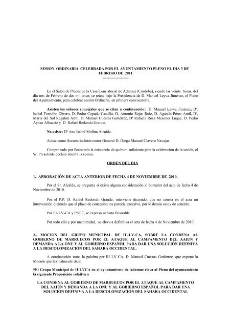 Pleno Municipal del 03/02/2011 - Ayuntamiento de Adamuz