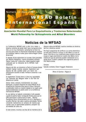 Abril 2007 - WFSAD - World Fellowship for Schizophrenia and Allied ...