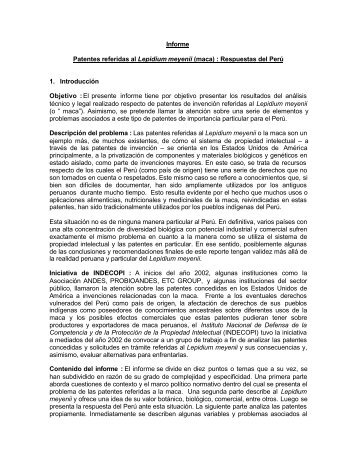 Informe Patentes referidas al Lepidium meyenii (maca) : Respuestas ...