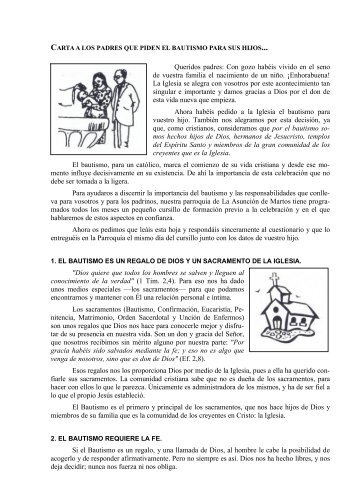 Carta a los Padres que solicitan el Bautismo para sus hijos en ...