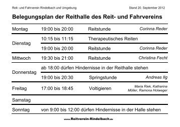 Belegungsplan der Reithalle - Reitverein Rindelbach