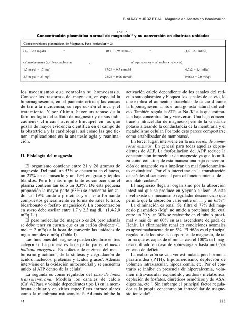 Magnesio en Anestesia y Reanimación - Sociedad Española de ...