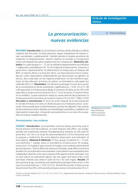 La precurarización: nuevas evidencias