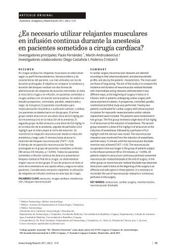 ¿Es necesario utilizar relajantes musculares en infusión ... - SciELO