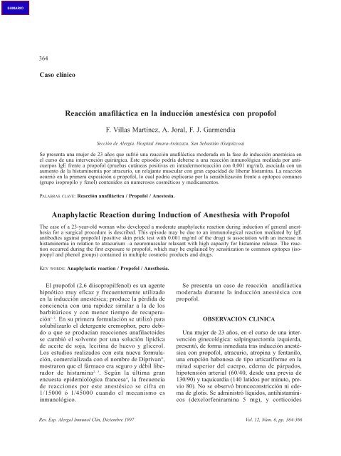 Reacción anafiláctica en la inducción anestésica con propofol ...