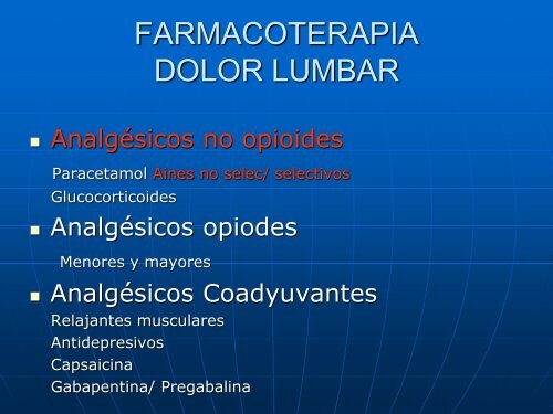 La para tratamiento lumbalgia farmacologico