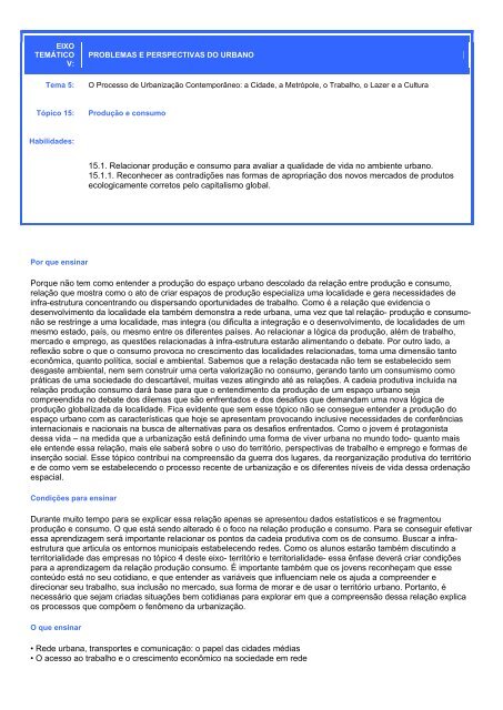 15.1. Relacionar produção e consumo para avaliar a qualidade de ...