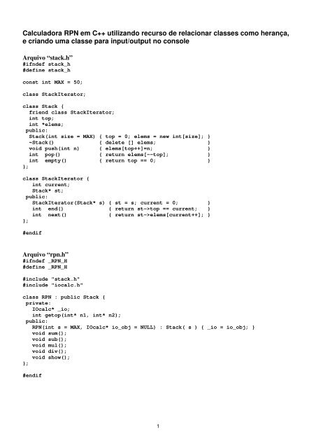 Calculadora RPN em C++ utilizando recurso de relacionar ... - Tecgraf