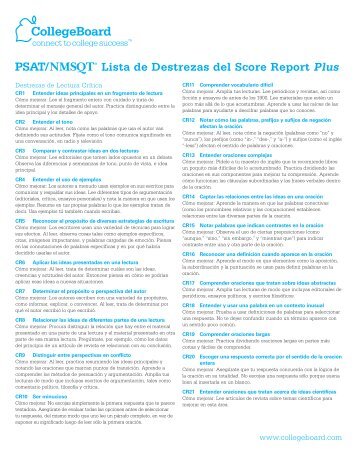 Lista de Destrezas del Score Report Plus - College Board