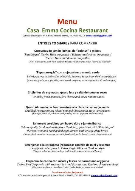 Descargate nuestro menu - Emma cocina