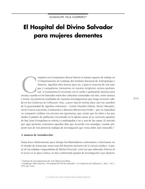 El Hospital del Divino Salvador para mujeres dementes - Boletín de ...