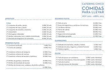 Archivo de platos, precios y condiciones - Catering Cinco