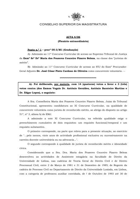 Acta n.º 4/2006 - ao Conselho Superior da Magistratura