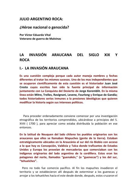 JULIO ARGENTINO ROCA: ¿Héroe nacional o ... - Defender la patria