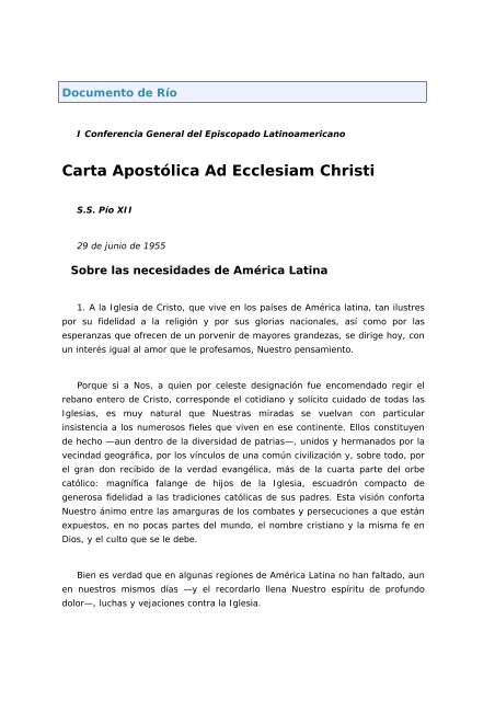 Carta Apostólica Ad Ecclesiam Christi - Iglesia de Nuestra Señora ...