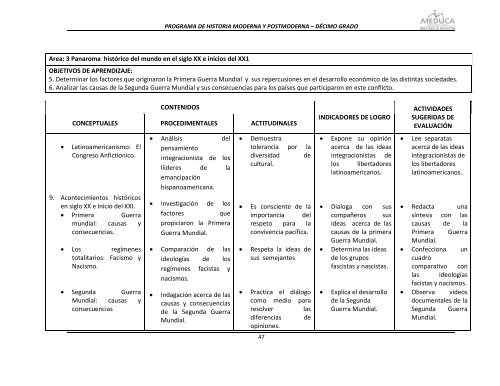 Historia Moderna y Postmoderna - Ministerio de Educación