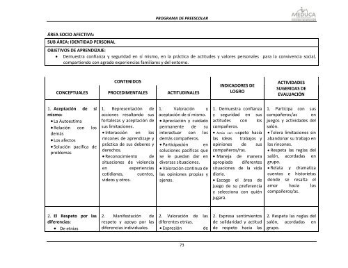 Programa de Preescolar - Ministerio de Educación