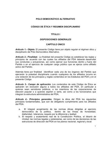 Código de Ética y Régimen Disciplinario - Polo Democrático ...