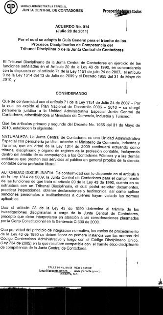 ACUERDO No. 014 DE 2011 - Junta Central de Contadores