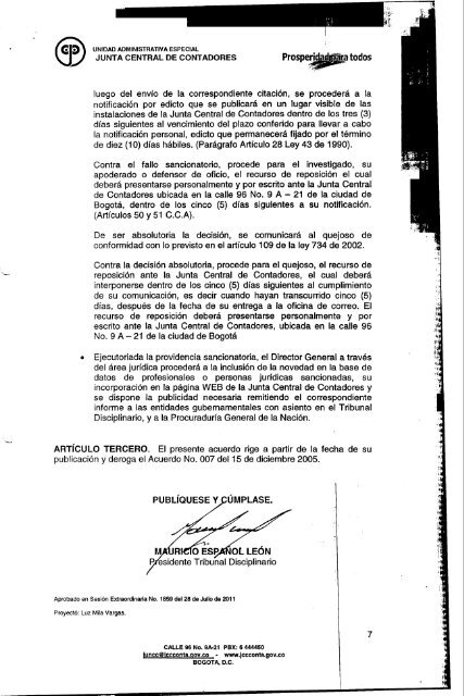 ACUERDO No. 014 DE 2011 - Junta Central de Contadores