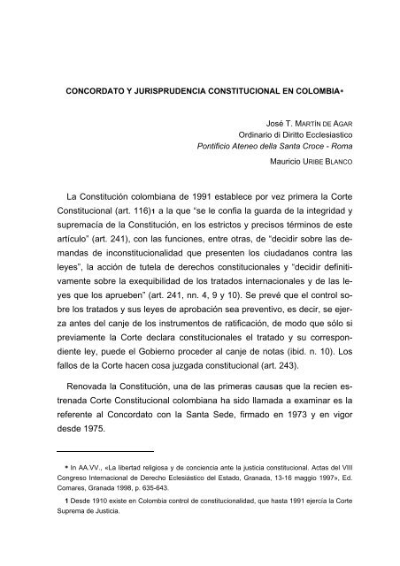 Concordato y jurisprudencia constitucional en Colombia