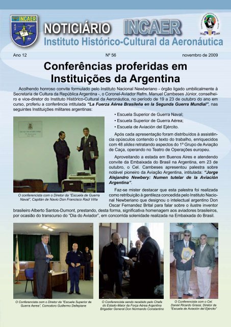 Conferências proferidas em Instituições da Argentina - incaer
