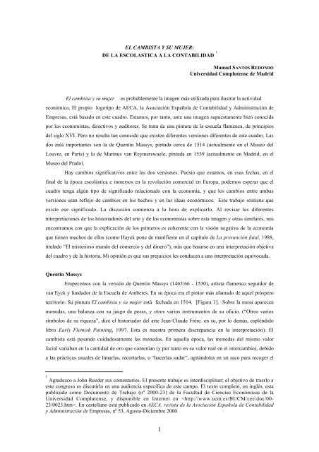 EL CAMBISTA Y SU MUJER: DE LA ESCOLASTICA A LA ...