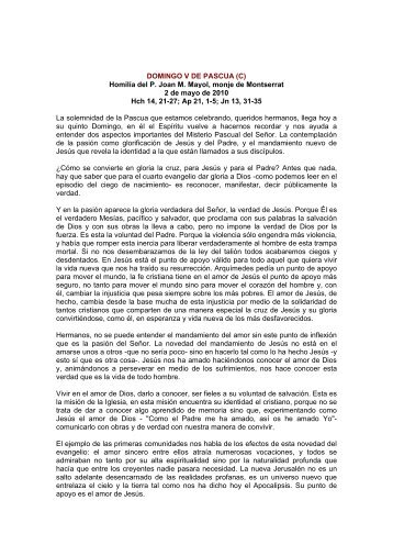 DOMINGO V DE PASCUA (C) Homilía del P. Joan M. Mayol, monje ...