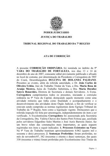 ata de correição da 9ª vara2007 - Tribunal Regional do Trabalho 7ª ...