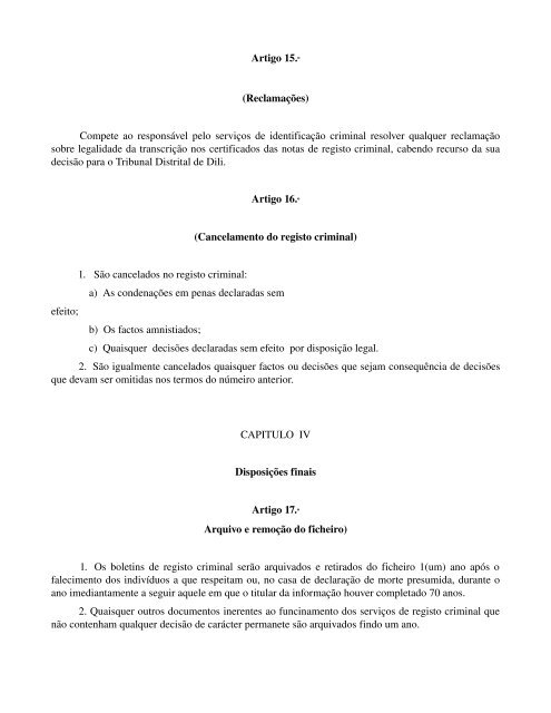 REPÚBLICA DEMOCRÁTICA DE TIMORLESTE DecretoLei n.º 16 ...