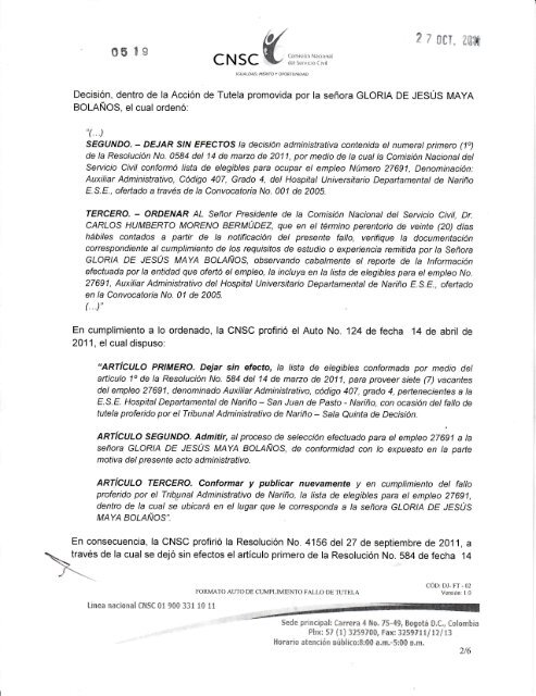 Auto No. 0519 de 2011 - Comisión Nacional del Servicio Civil