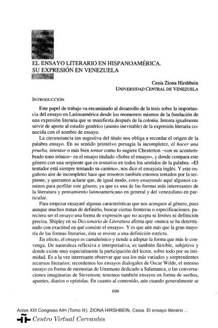 El ensayo literario en Hispanoamérica. Su expresión en Venezuela