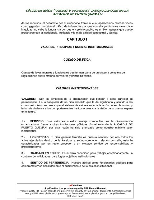 valores y principios instituci - Puerto Guzmán